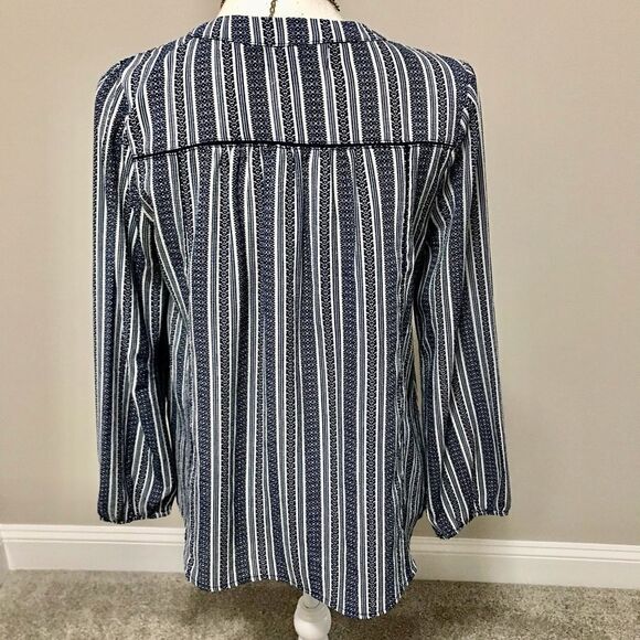 Lulus Sandy Shore Navy Blue Print Long Sleeve Top - Picture 10 of 11